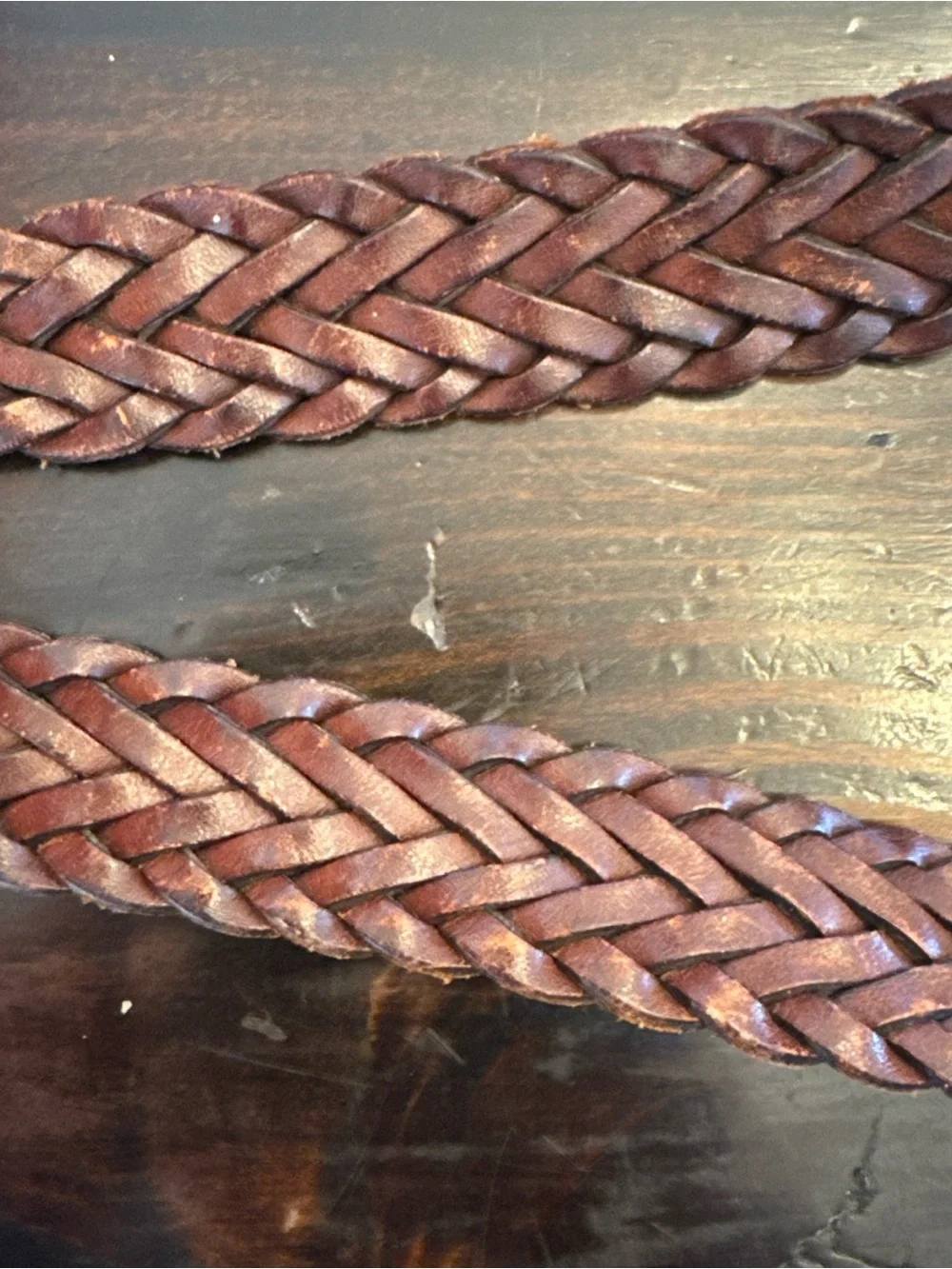 L.L. Bean Braided Leather Belt in Dark Brown with Brass Buckle